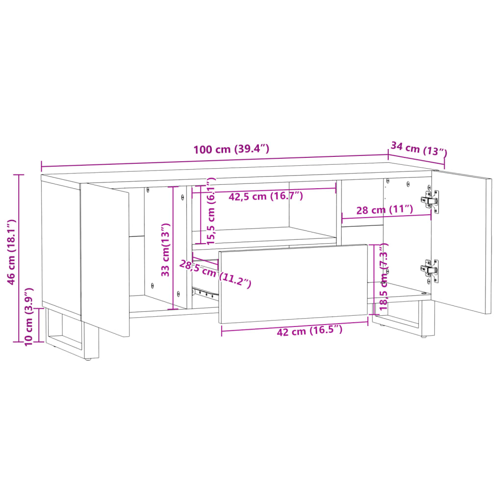 TV cabinet 100x34x46 cm Rough solid mango wood