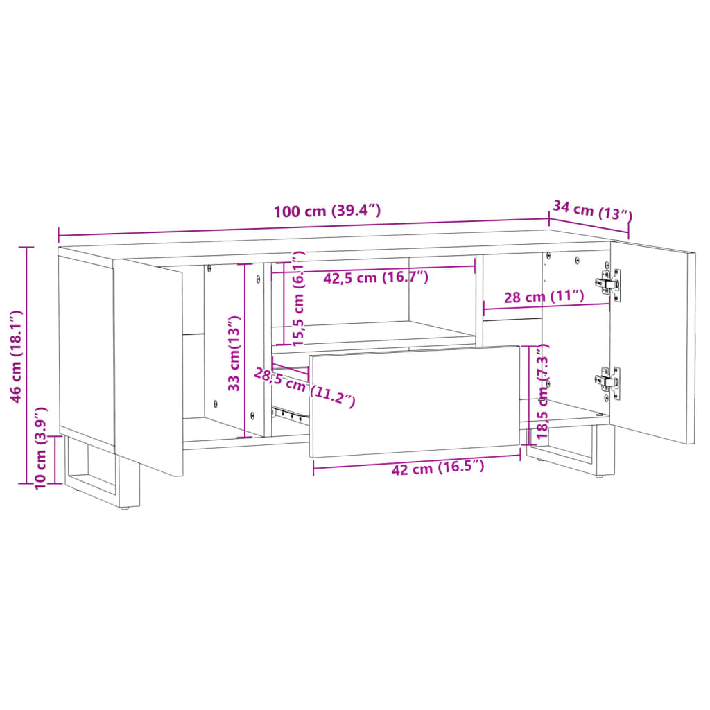 TV-Schrank 100x34x46 cm Massivholz Akazie