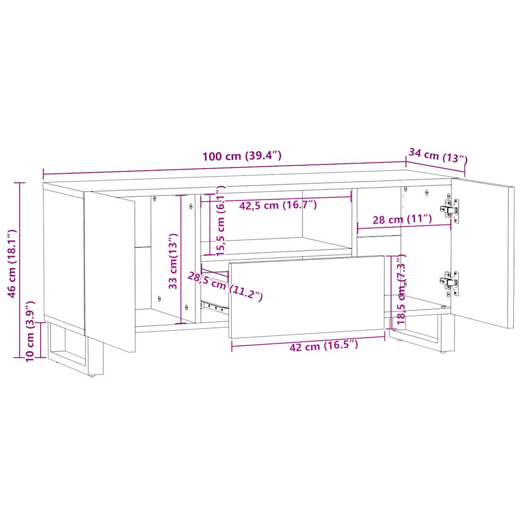 TV-Schrank 100x34x46 cm Massivholz Mango