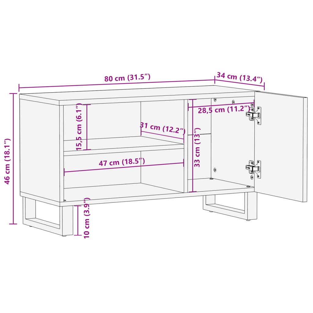 TV cabinet 80x34x46 cm solid mango wood