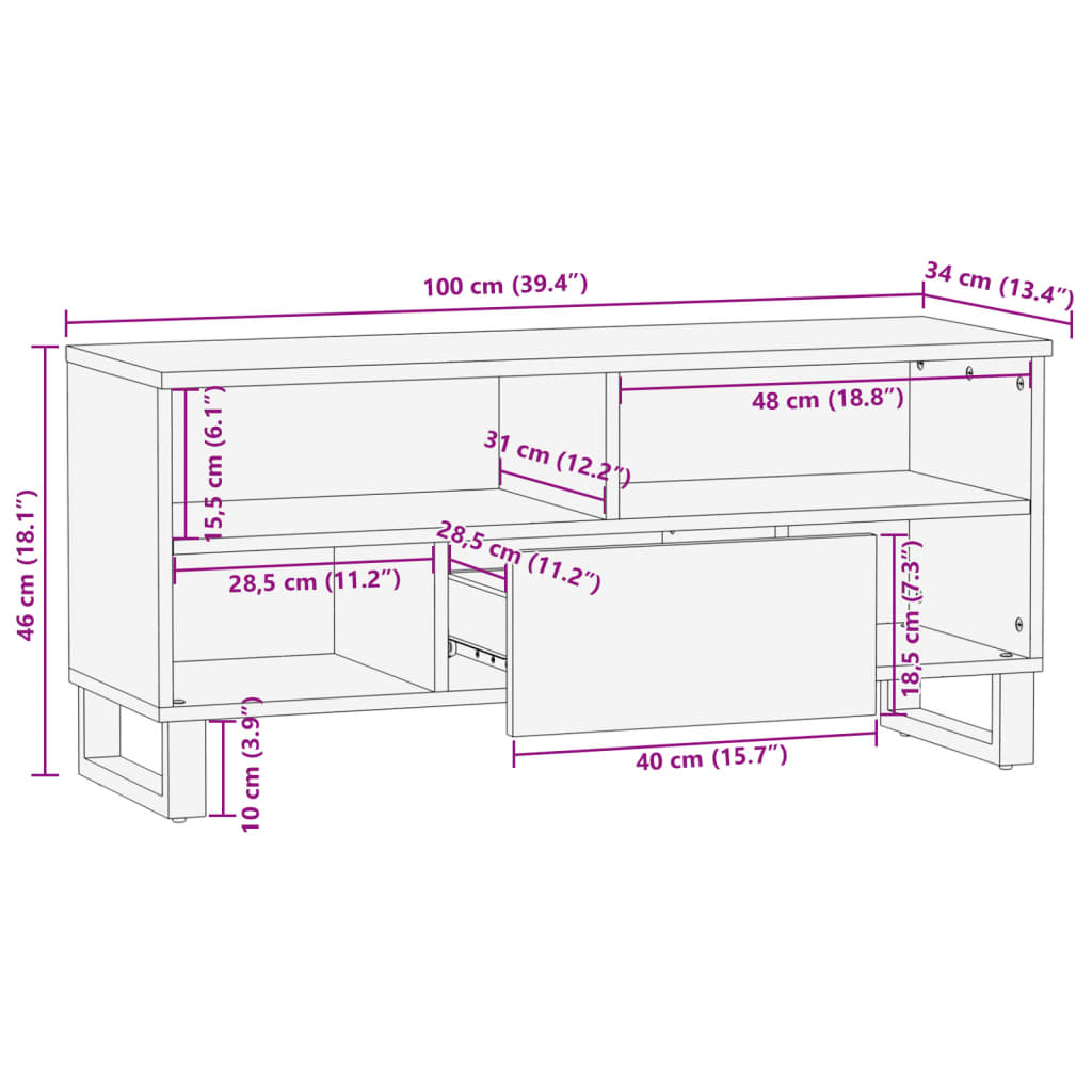 TV cabinet 100x34x46 cm solid acacia wood