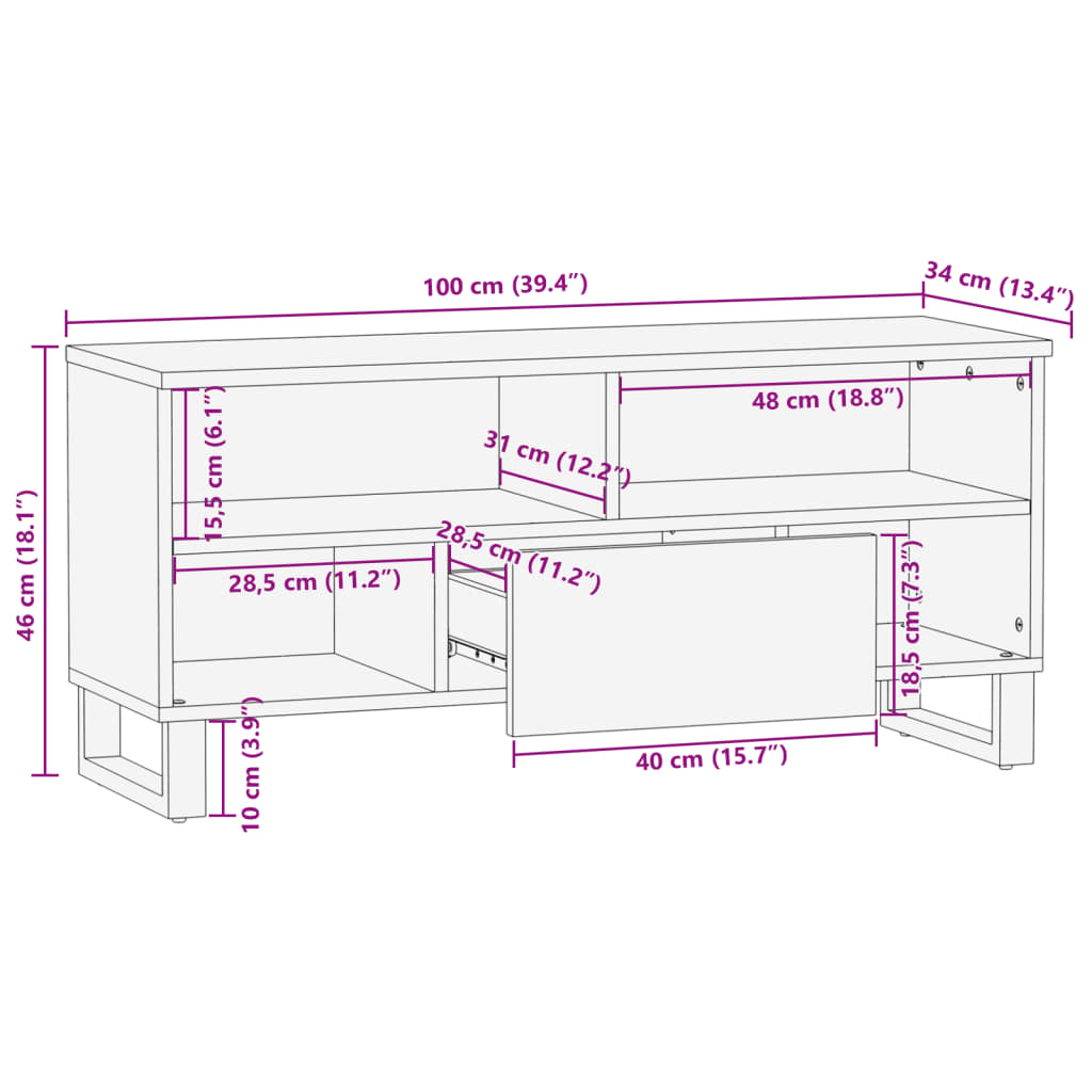 TV cabinet 100x34x46 cm solid mango wood