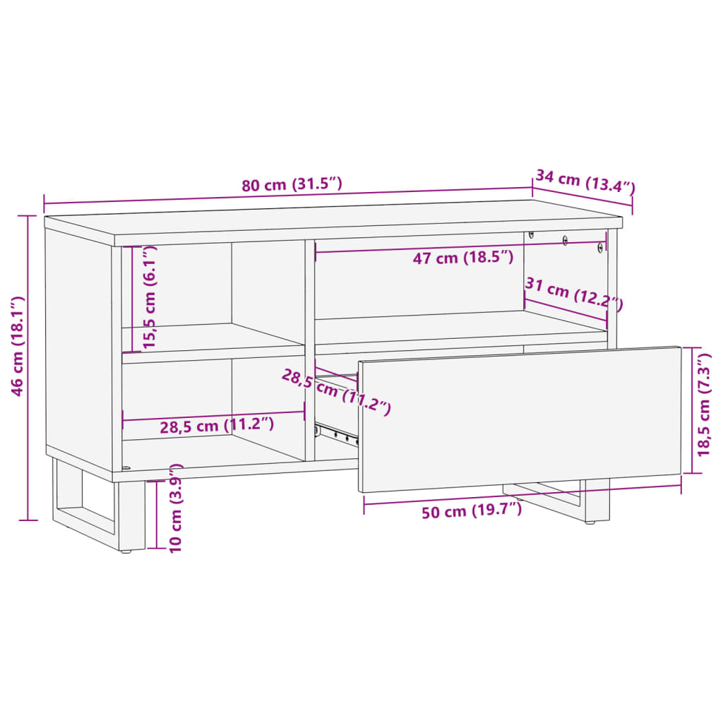 TV Cabinet 80x34x46 cm Rough Solid Mango Wood