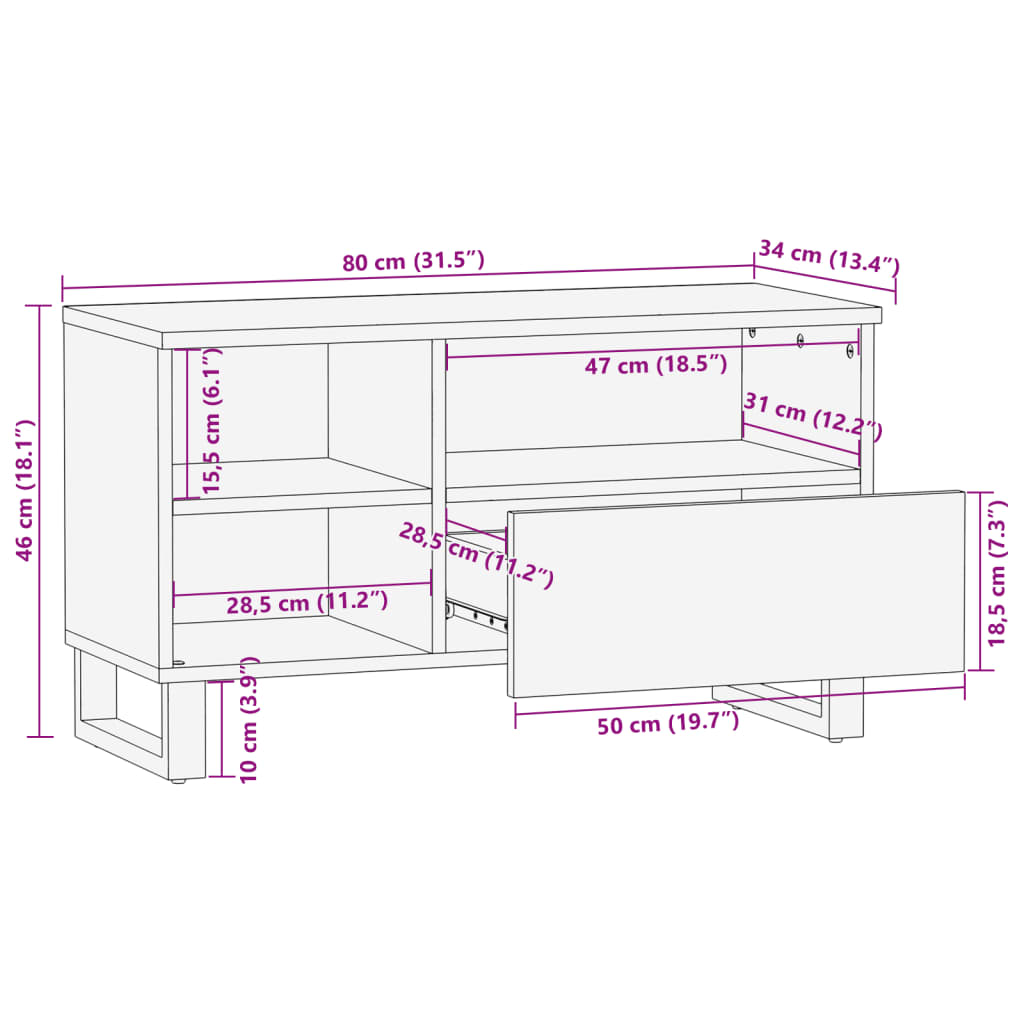 TV Cabinet Brown 80x34x46 cm Solid Mango Wood