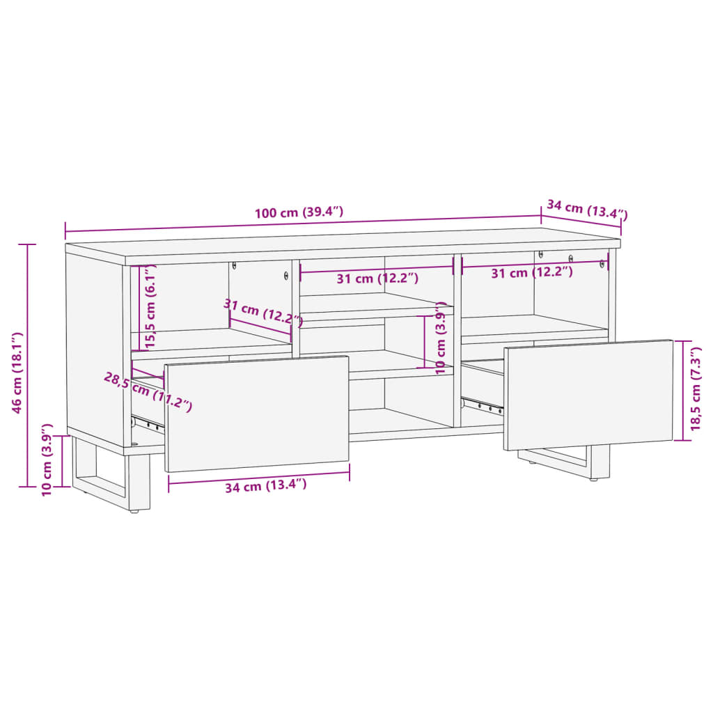 TV cabinet 100x34x46 cm solid acacia wood