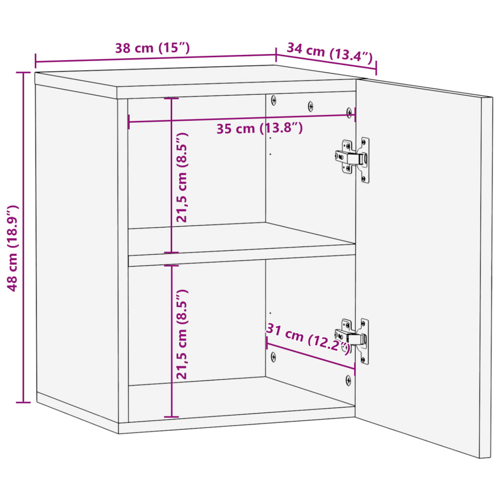 Bad-Wandschrank 38x34x48 cm Massivholz Akazie