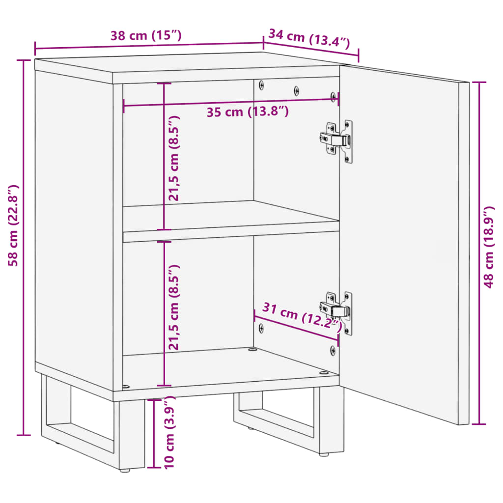 Bathroom Cabinet Brown 38x34x58 cm Solid Mango Wood