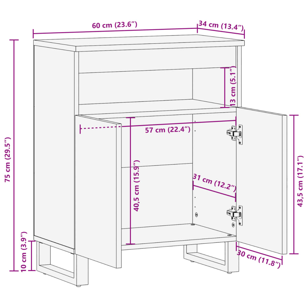 Sideboard 60x34x75 cm Rough solid mango wood