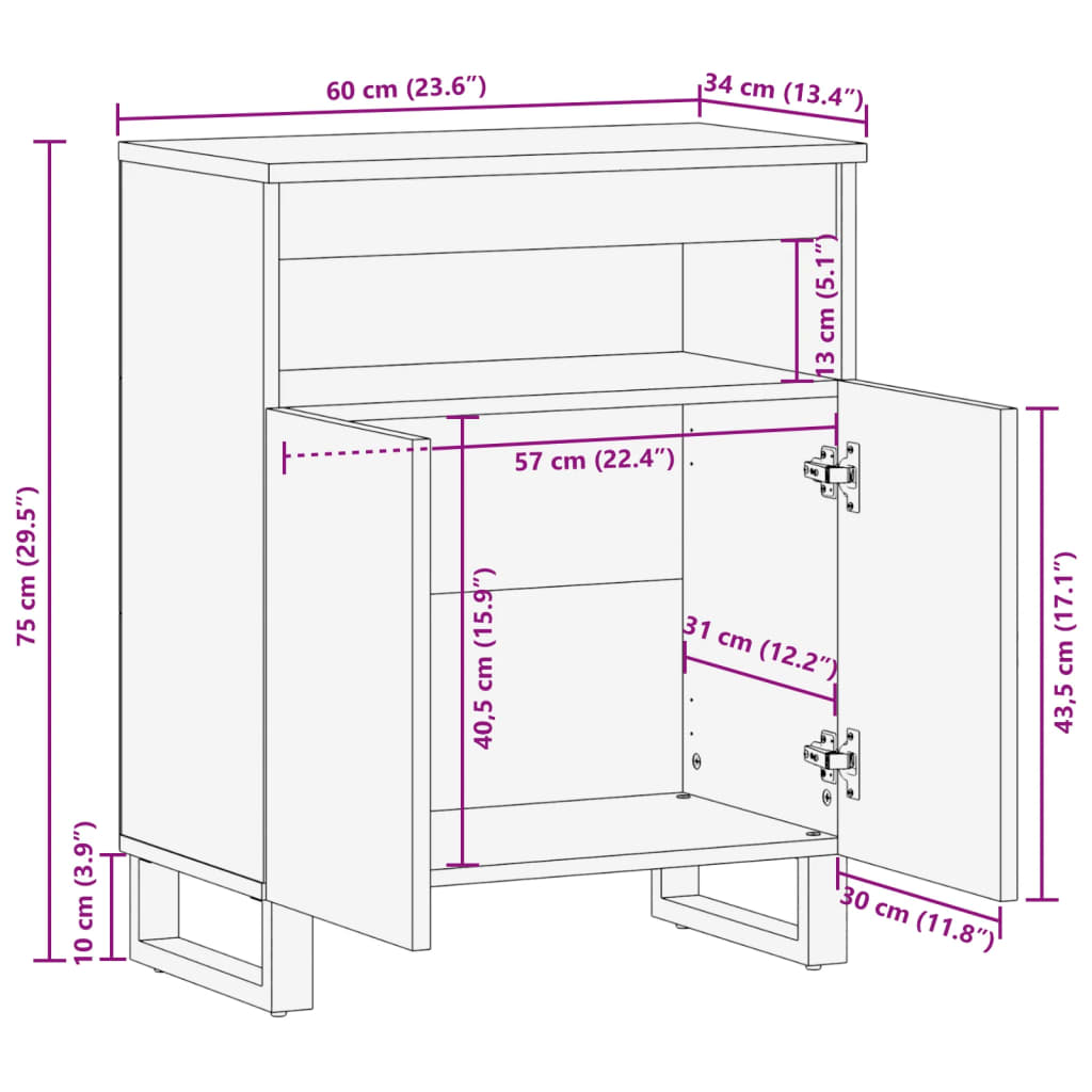 Sideboard 60x34x75 cm solid acacia wood