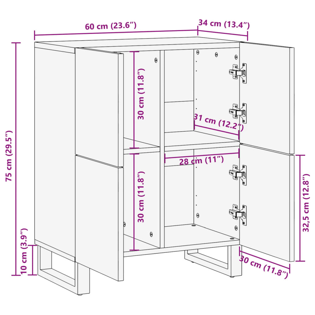 Sideboard 60x34x75 cm Rough solid mango wood