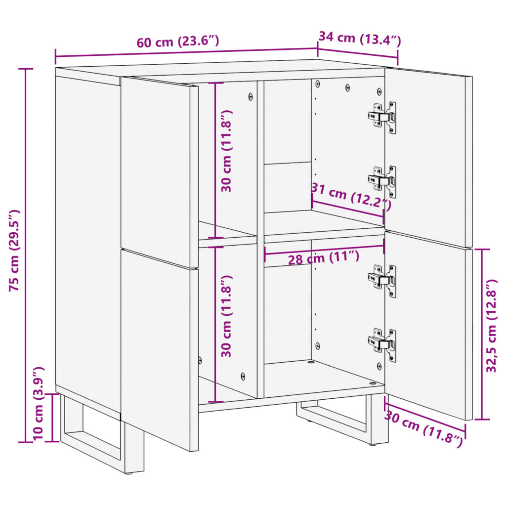 Sideboard 60x34x75 cm solid acacia wood