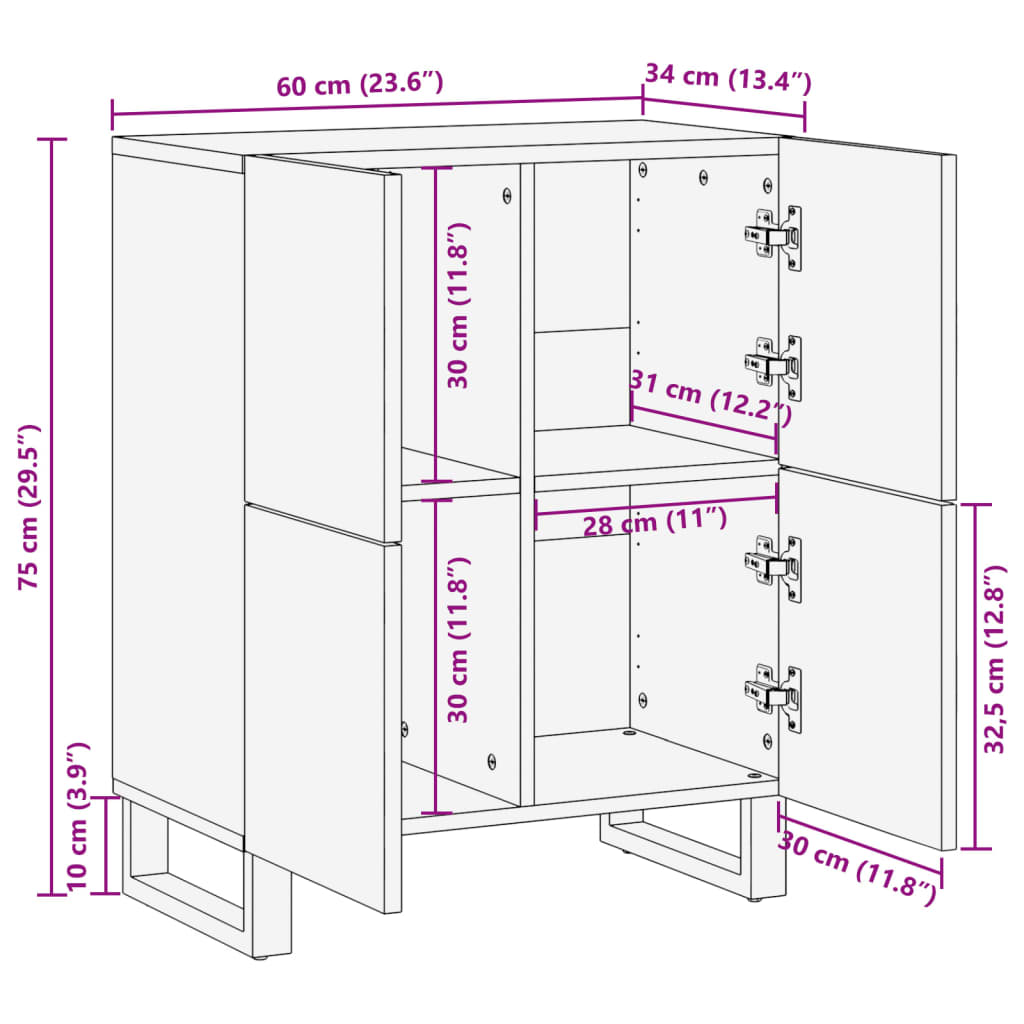 Sideboard 60x34x75 cm solid mango wood