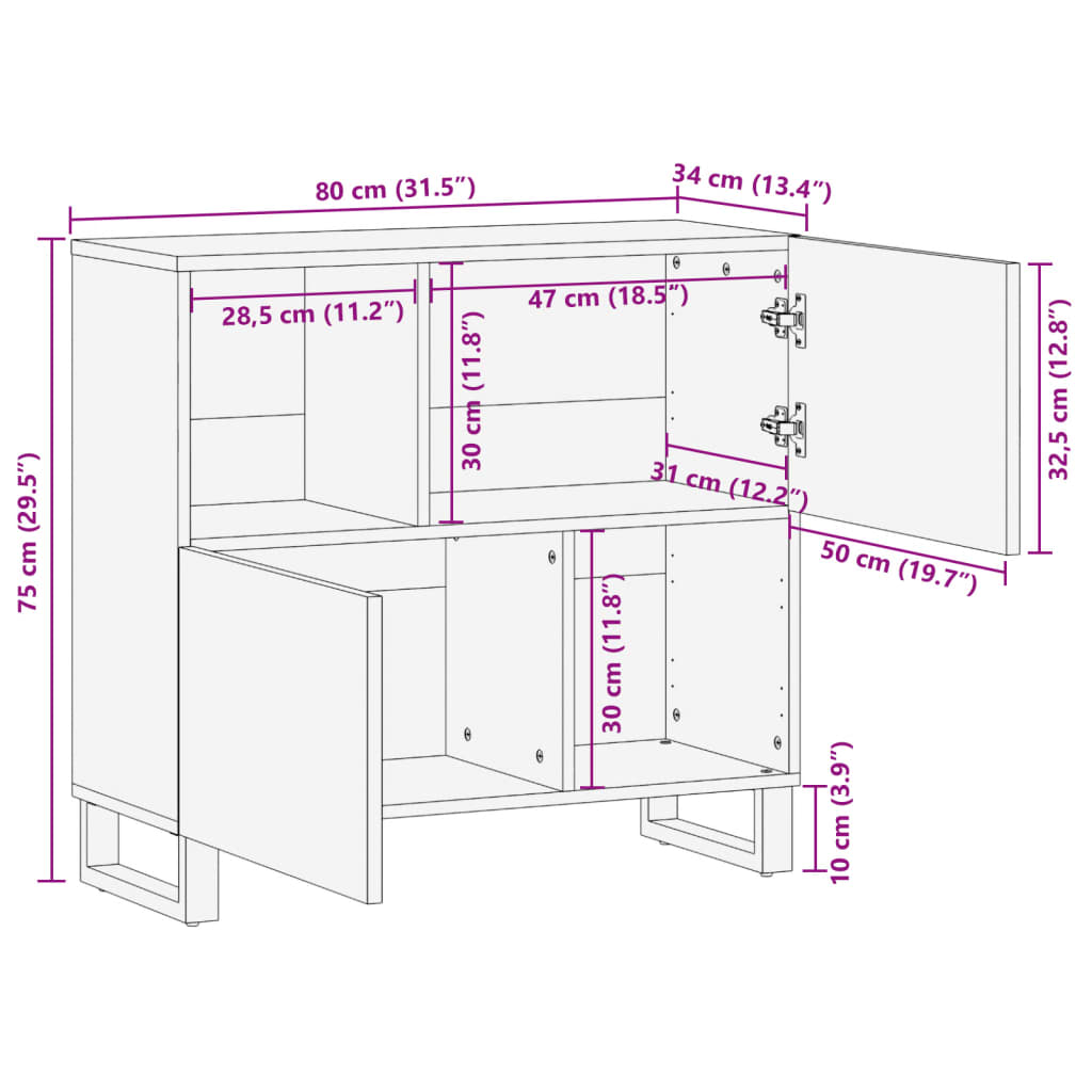 Sideboard 80x34x75 cm Rough Solid Wood Mango