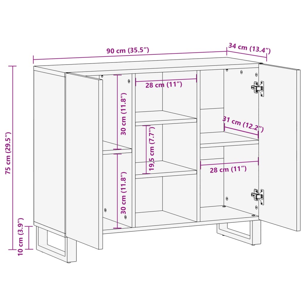 Sideboard 90x34x75 cm solid acacia wood