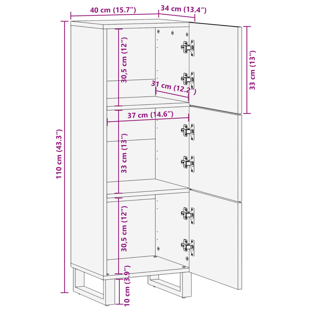 Highboard 40x34x110 cm Rough solid mango wood