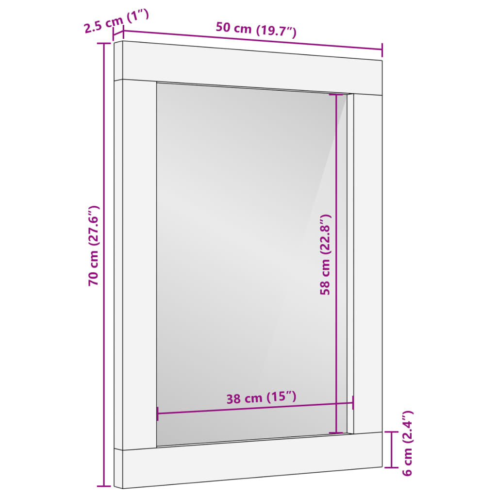 Bathroom mirror 50x70 cm Rough solid mango wood and glass