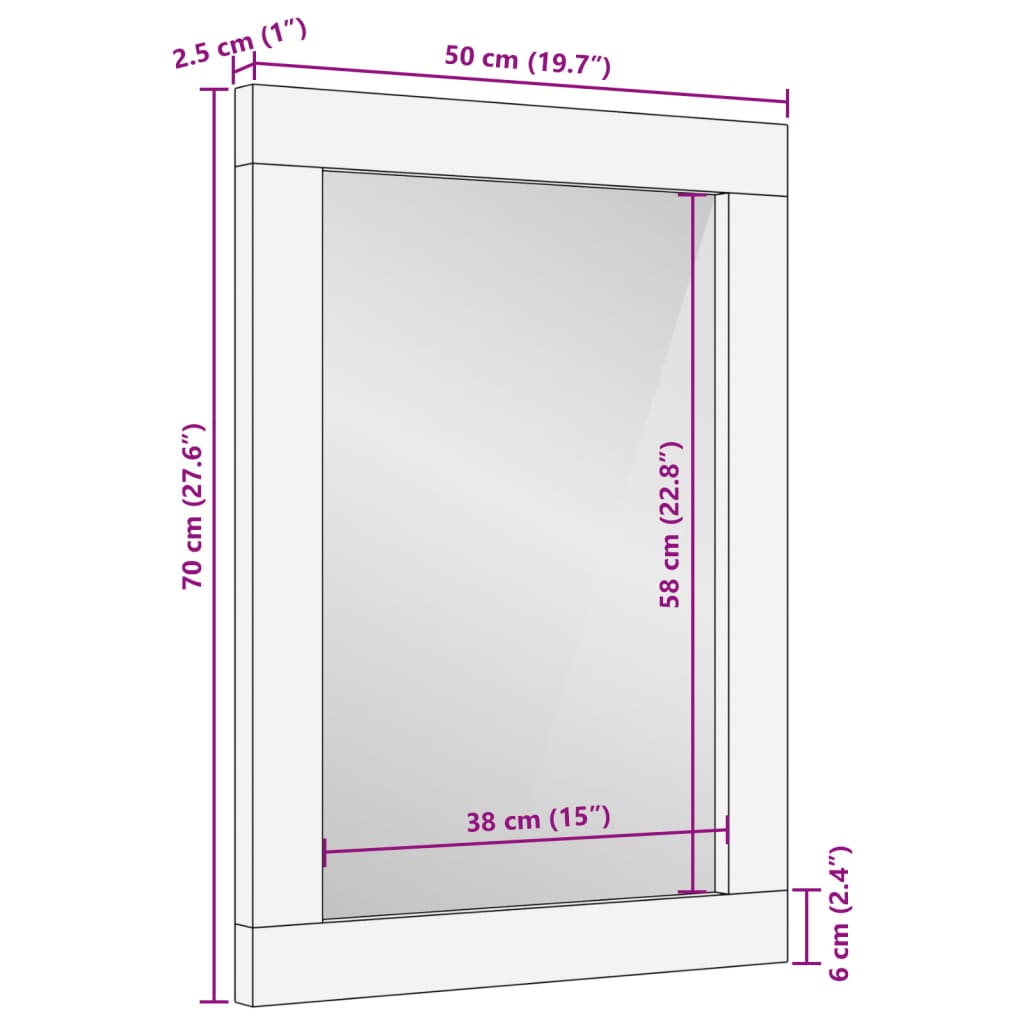 Bathroom mirror 50x70 cm solid acacia wood and glass