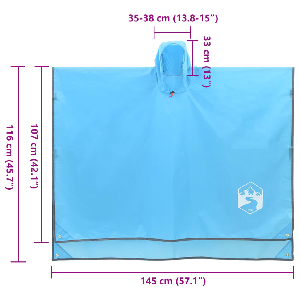 Rain Poncho with Hood 2-in-1 Design Blue 223x145 cm