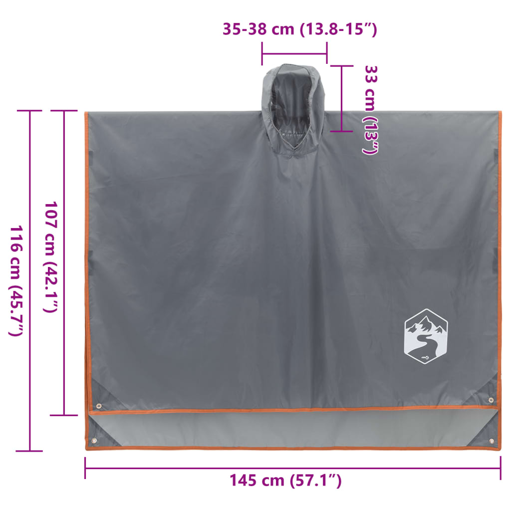 Regenponcho mit Kapuze 2-in-1-Design Grau und Orange 223x145 cm