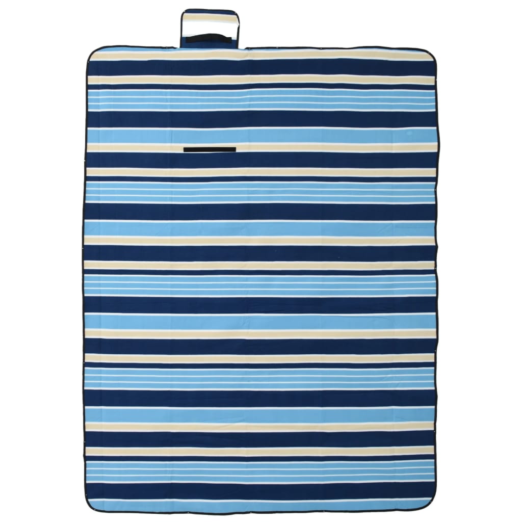 Picnic Blanket Foldable Blue and White Striped 200x150 cm Velvet