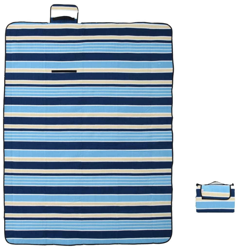 Picnic Blanket Foldable Blue and White Striped 200x150 cm Velvet