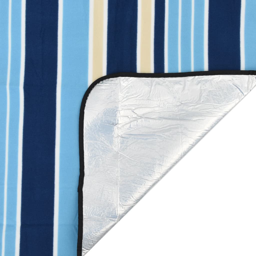 Picnic Blanket Foldable Blue and White Striped 200x150 cm Velvet