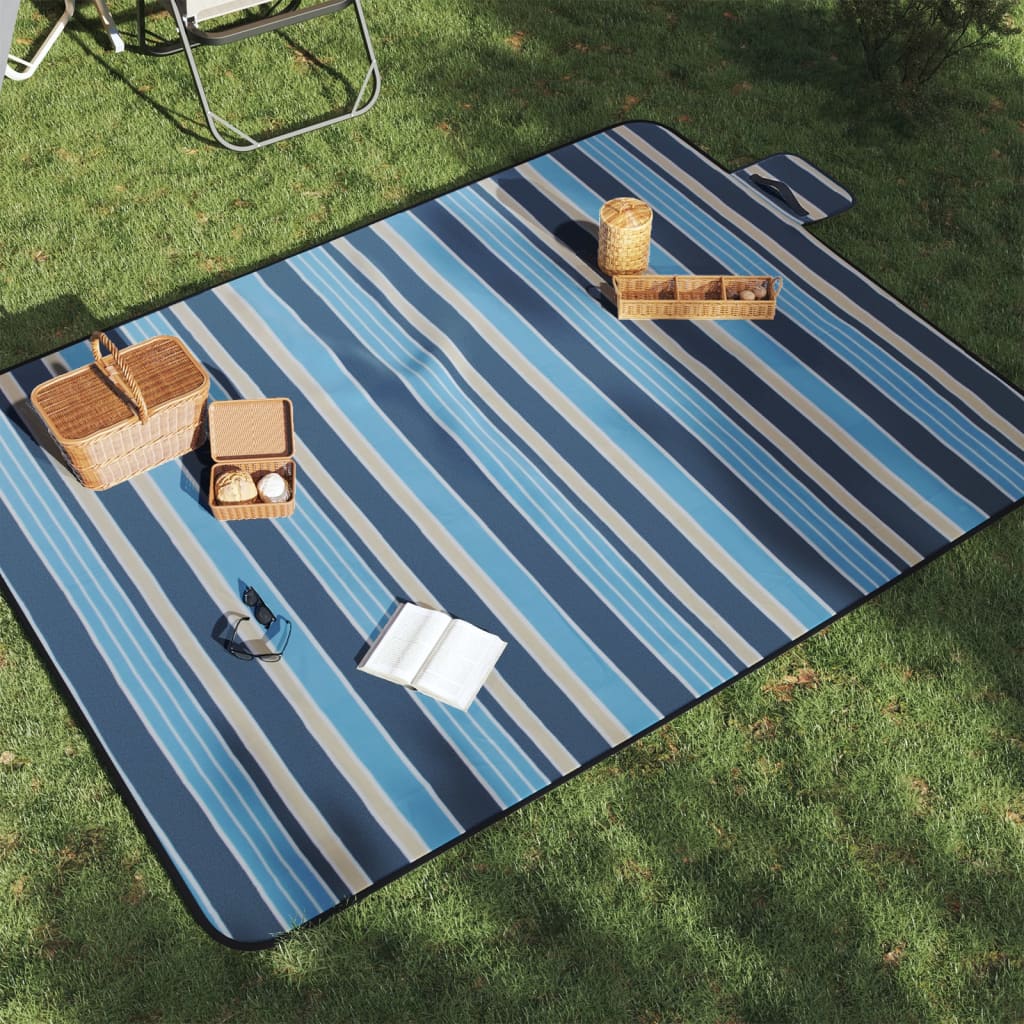 Picnic Blanket Foldable Blue and White Striped 200x150 cm Velvet