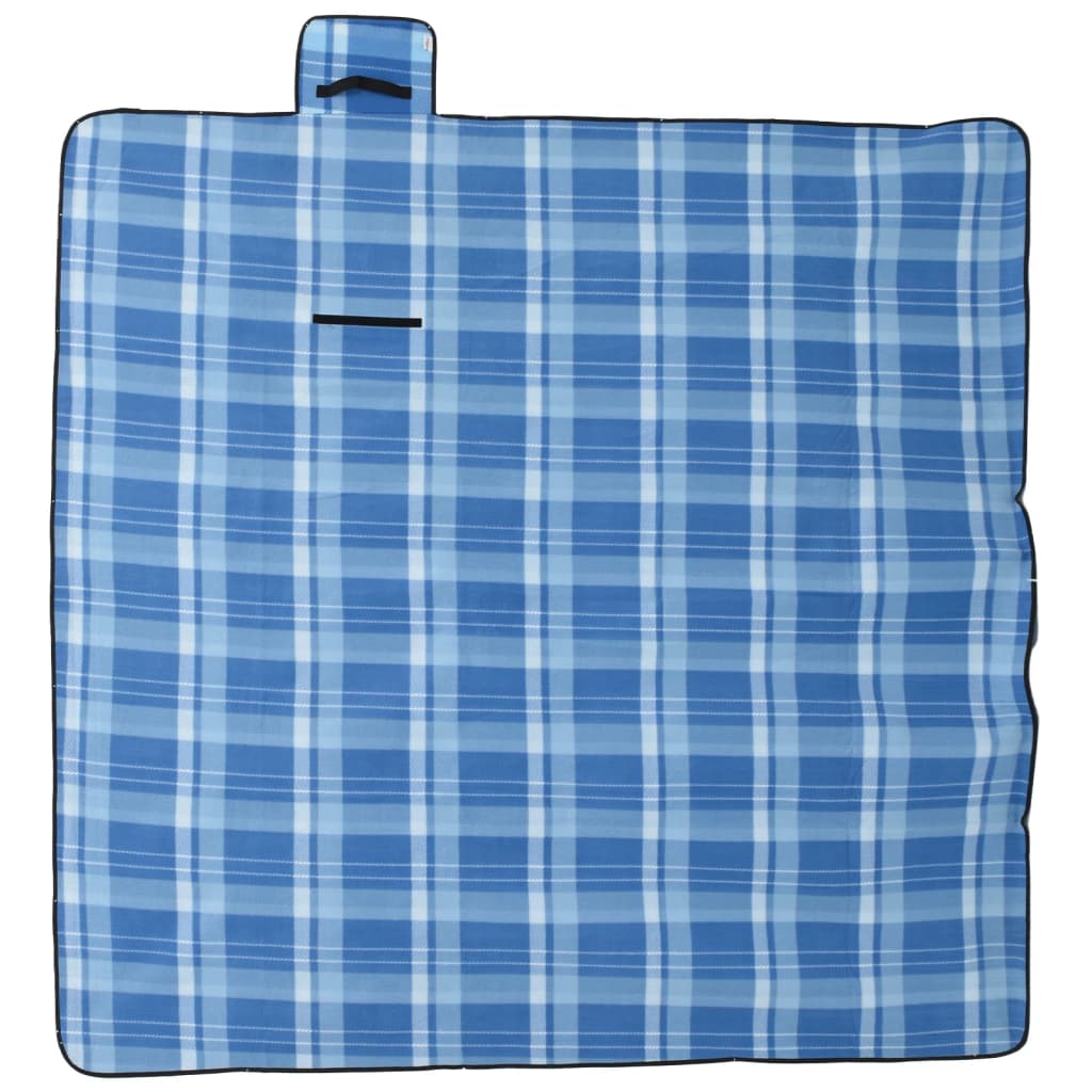 Picnic Blanket Foldable Blue Checked 200x200 cm Velvet