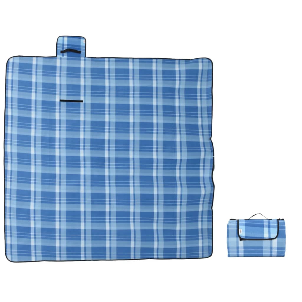 Picnic Blanket Foldable Blue Checked 200x200 cm Velvet