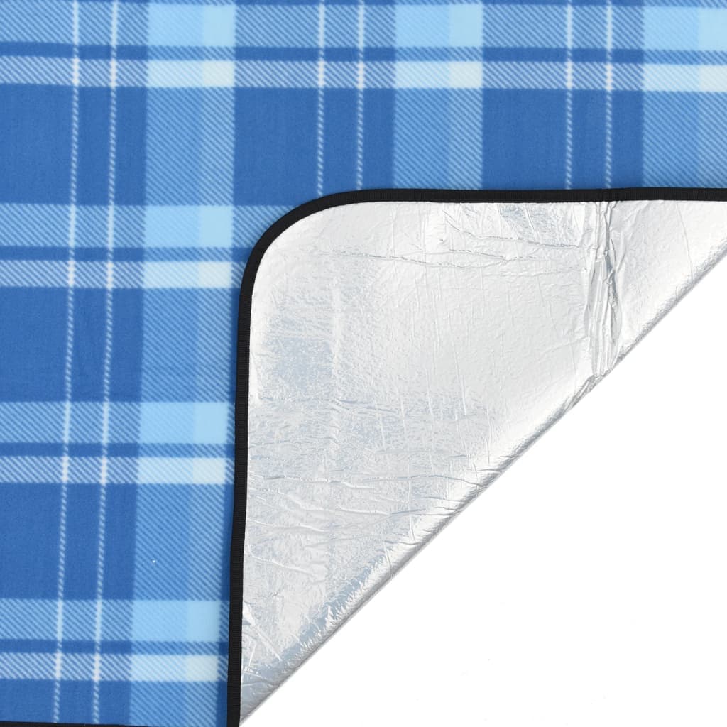 Picnic Blanket Foldable Blue Checked 200x200 cm Velvet