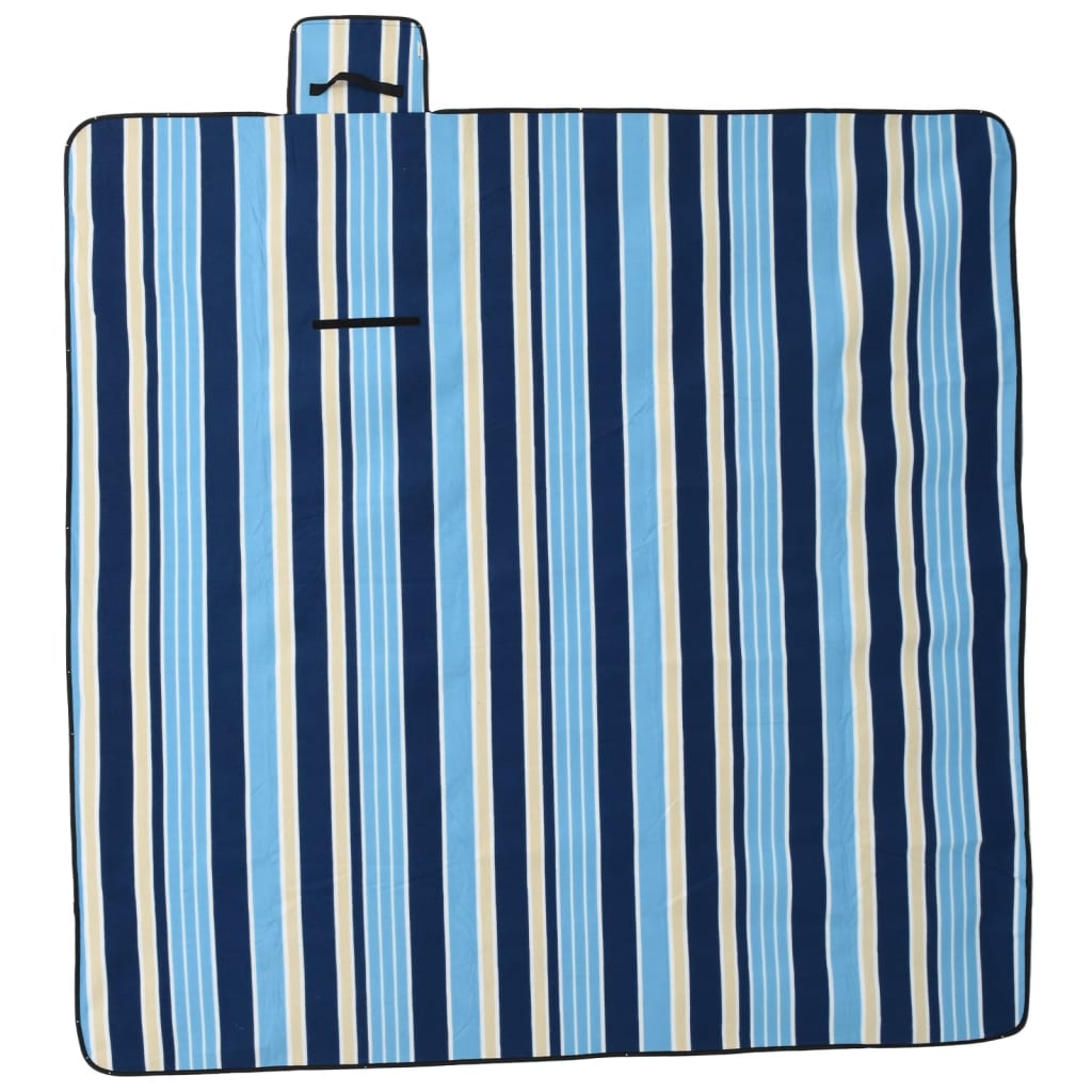 Picnic Blanket Foldable Blue and White Striped 200x200 cm Velvet