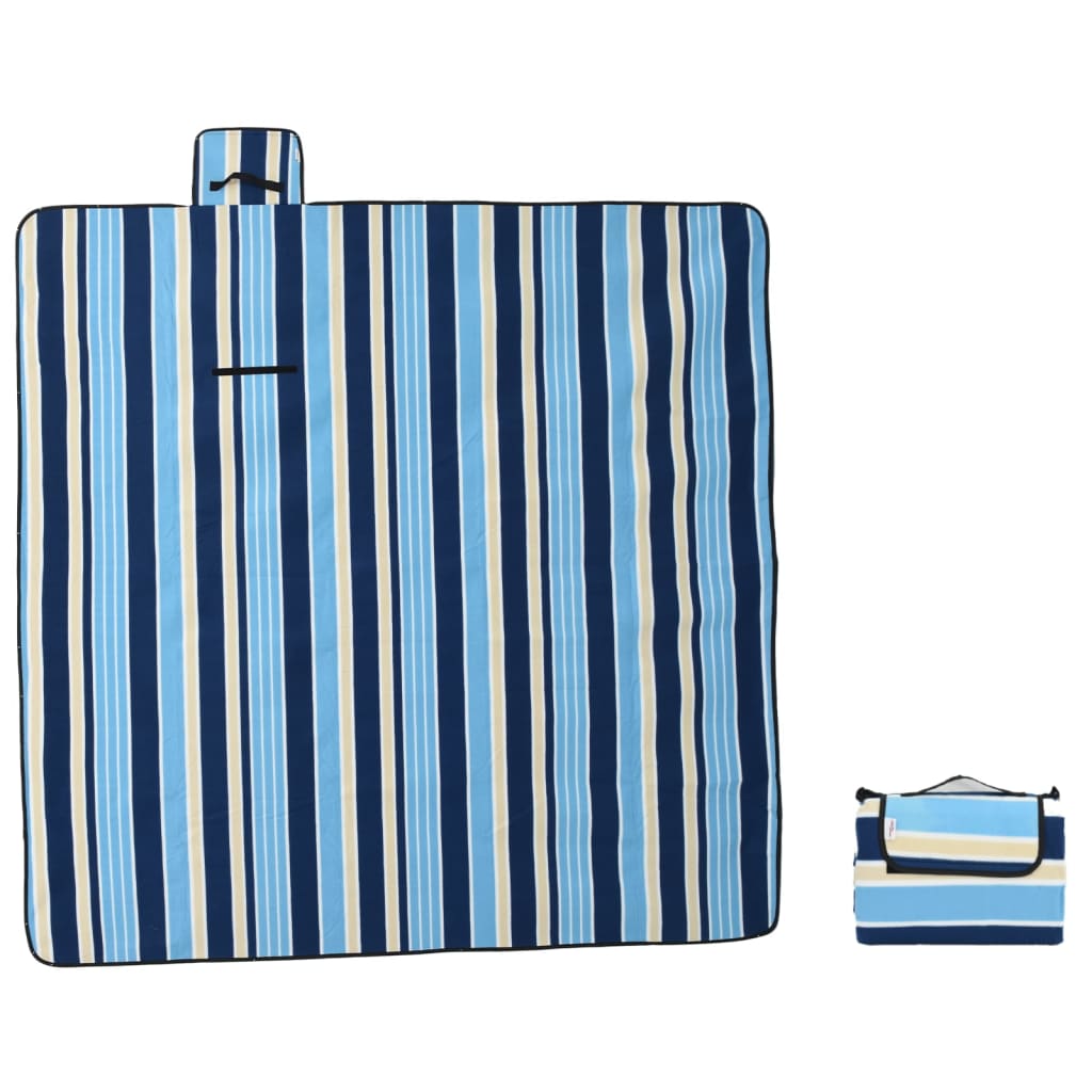 Picnic Blanket Foldable Blue and White Striped 200x200 cm Velvet