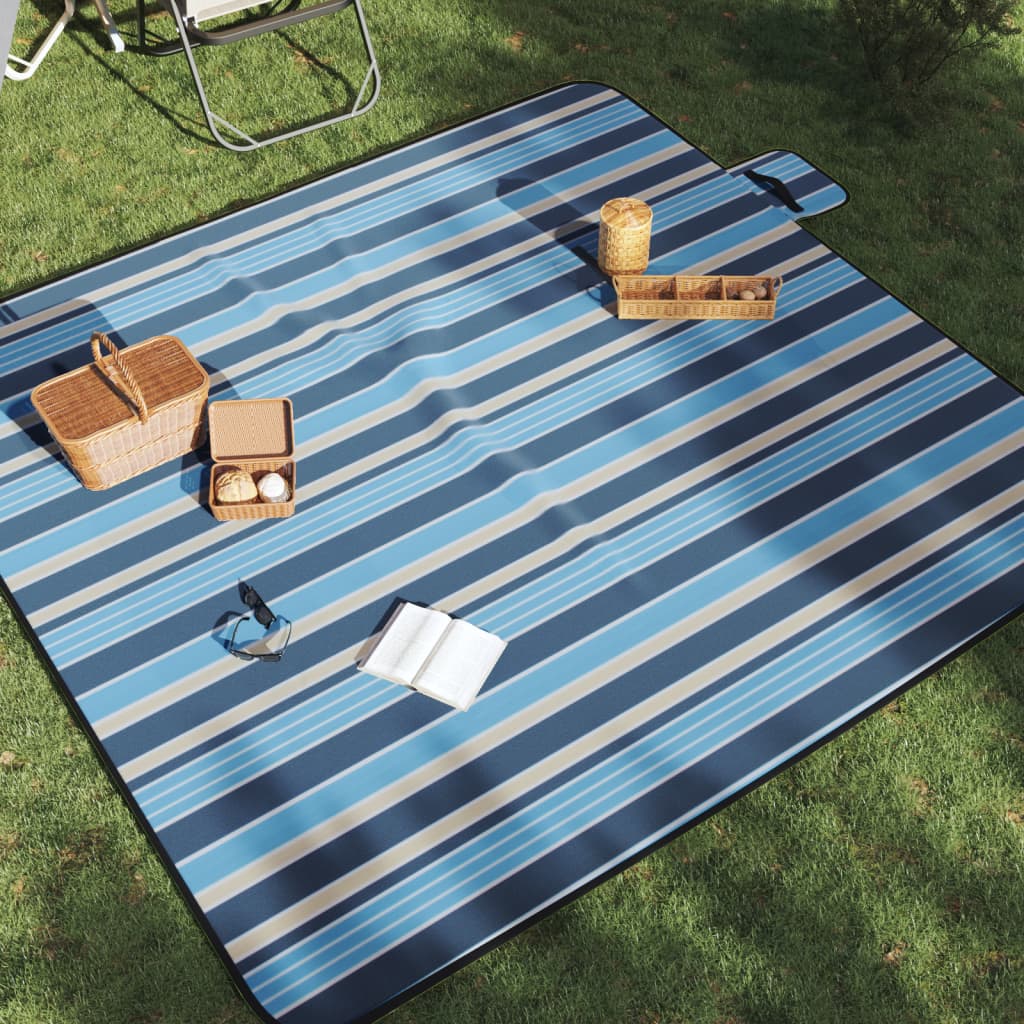 Picnic Blanket Foldable Blue and White Striped 200x200 cm Velvet