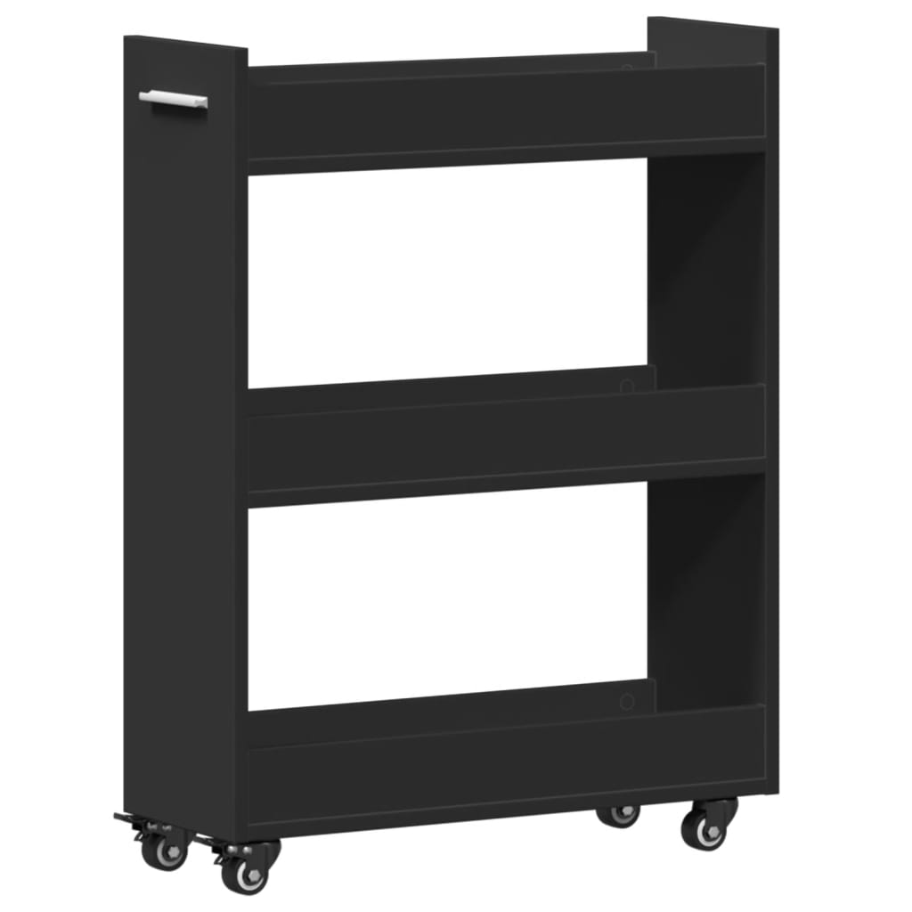 Cabinet with wheels Black 60x22x79 cm Wood material