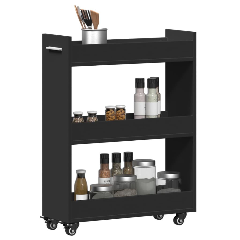 Cabinet with wheels Black 60x22x79 cm Wood material