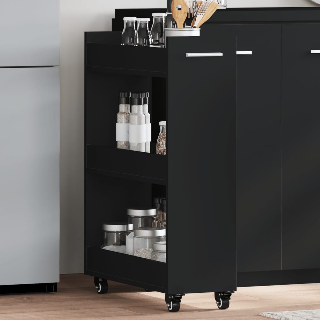 Cabinet with wheels Black 60x22x79 cm Wood material