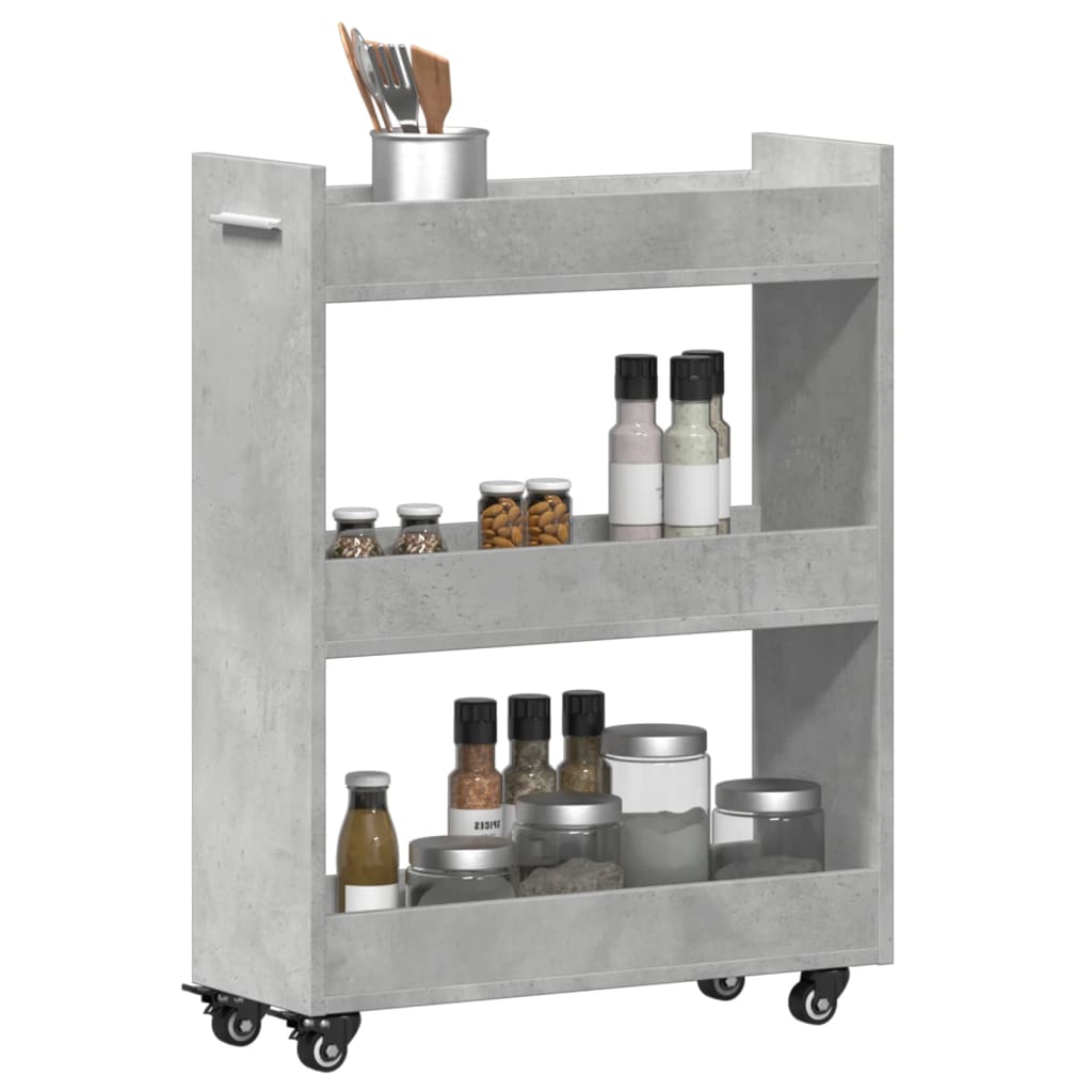 Cabinet with wheels concrete grey 60x22x79 cm wood material