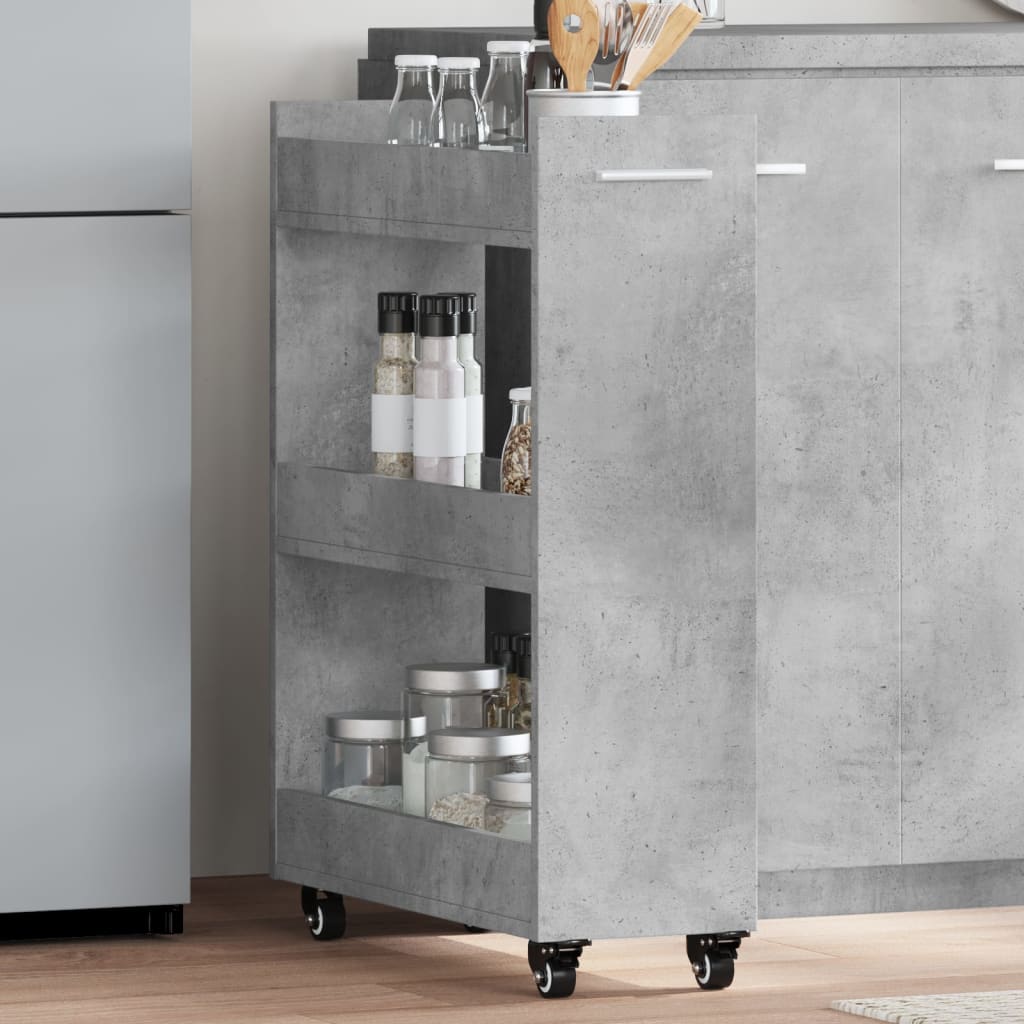 Cabinet with wheels concrete grey 60x22x79 cm wood material