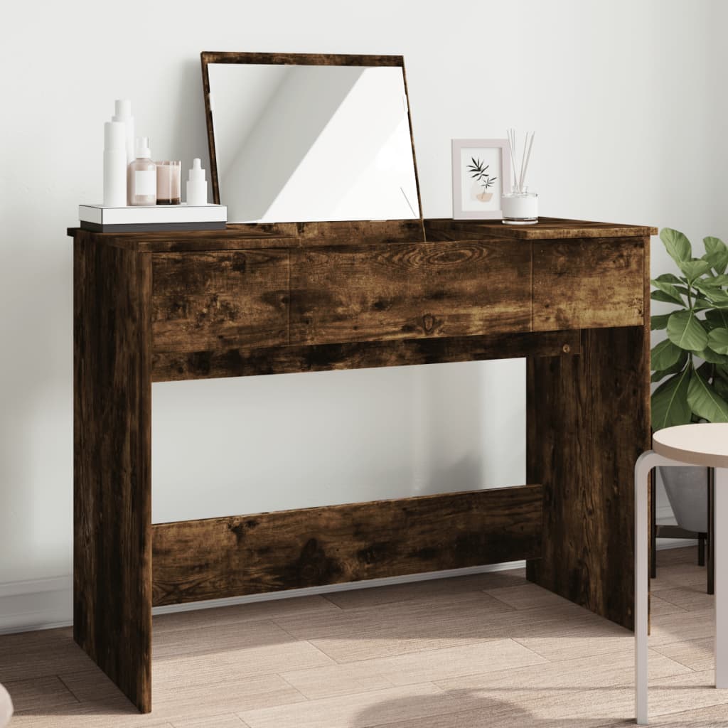 Dressing table with mirror smoked oak 100x45x76 cm