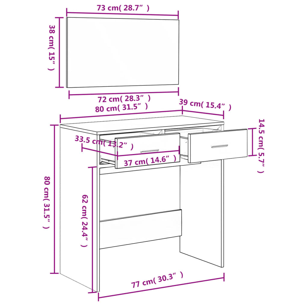 Dressing Table with Mirror Gray Sonoma 80x39x80 cm