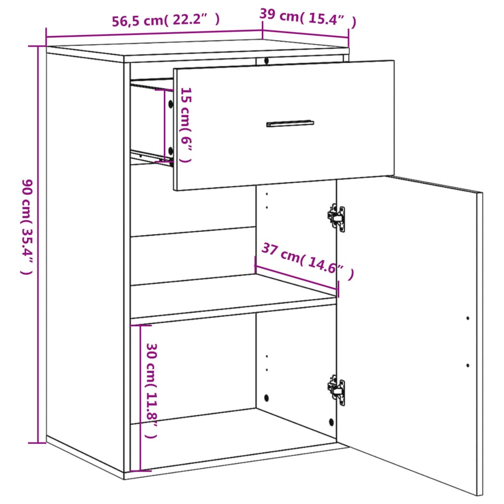 Side Cabinet White 56.5x39x90 cm Wood Material