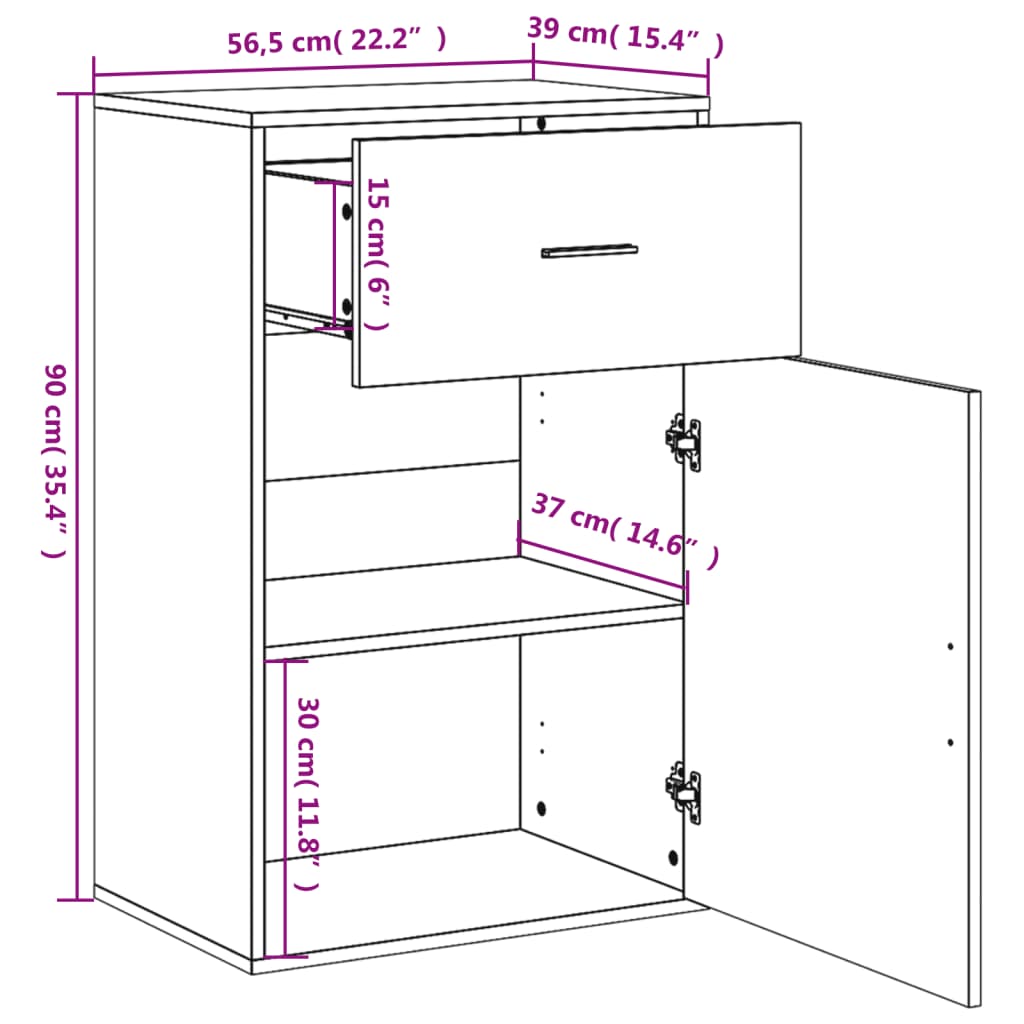 Beistellschrank Schwarz 56,5x39x90 cm Holzwerkstoff