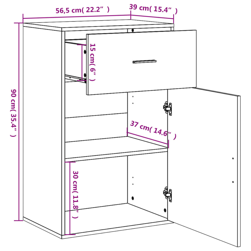 Side Cabinet Concrete Grey 56.5x39x90 cm Wood Material