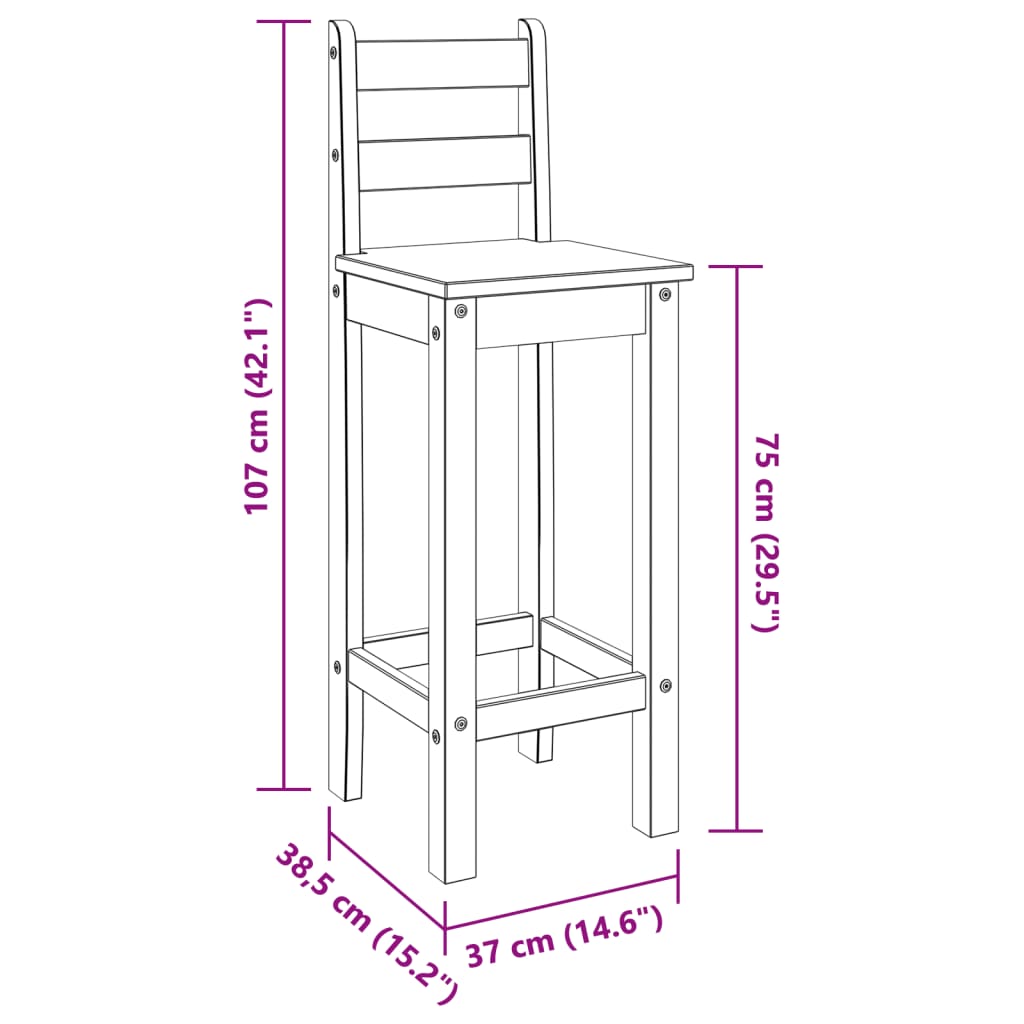 Bar stools 2 pcs. solid pine wood