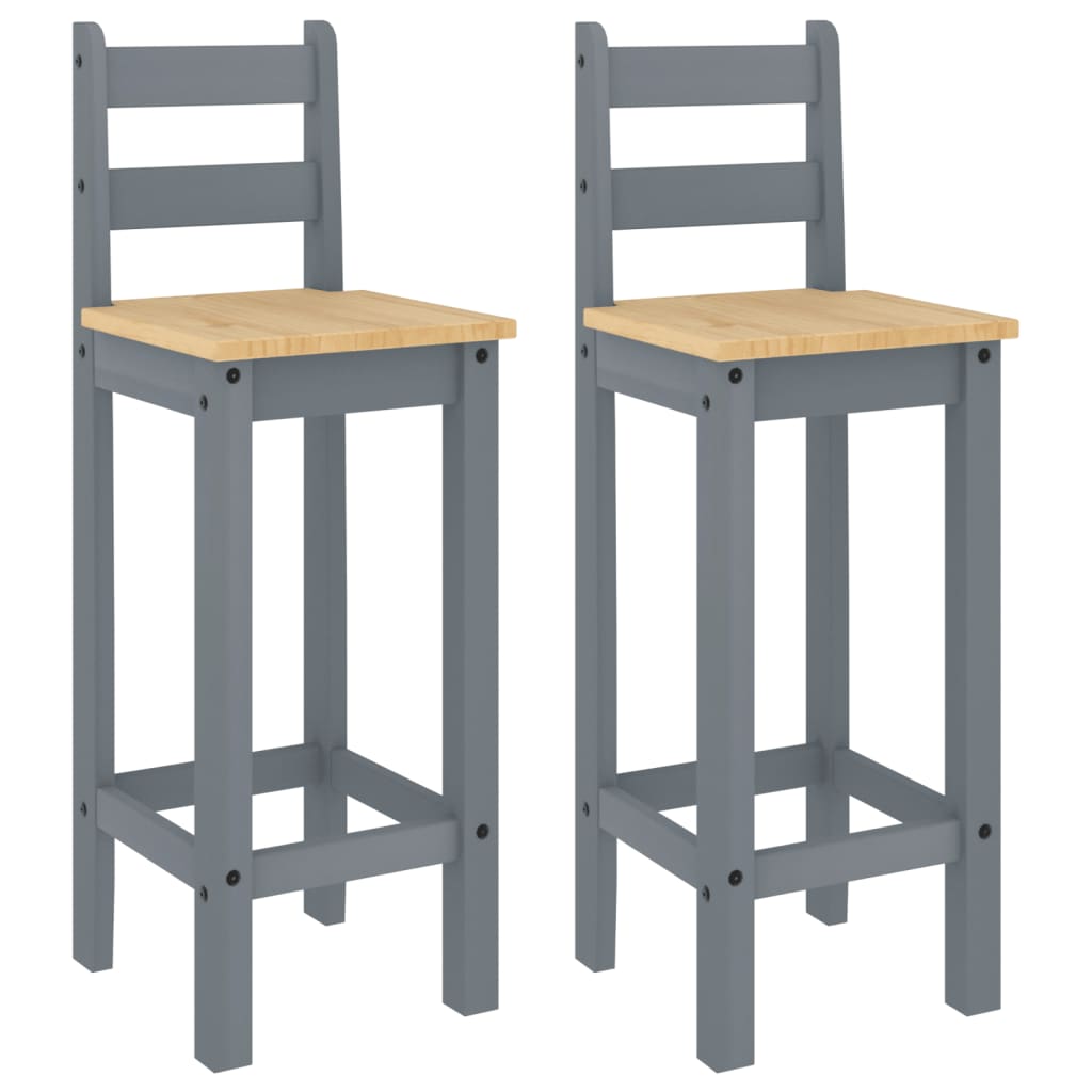 Bar Stools 2 pcs. Gray Solid Pine Wood