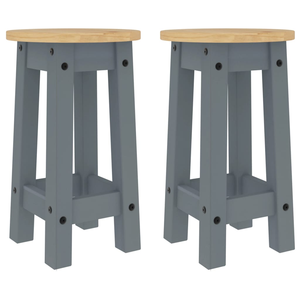 Bar Stools 2 pcs. Gray Solid Pine