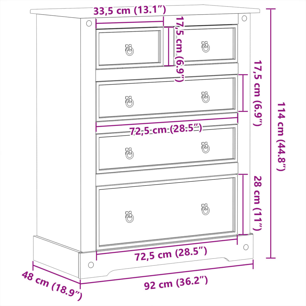 Kommode Corona 92x48x114 cm Massivholz Kiefer