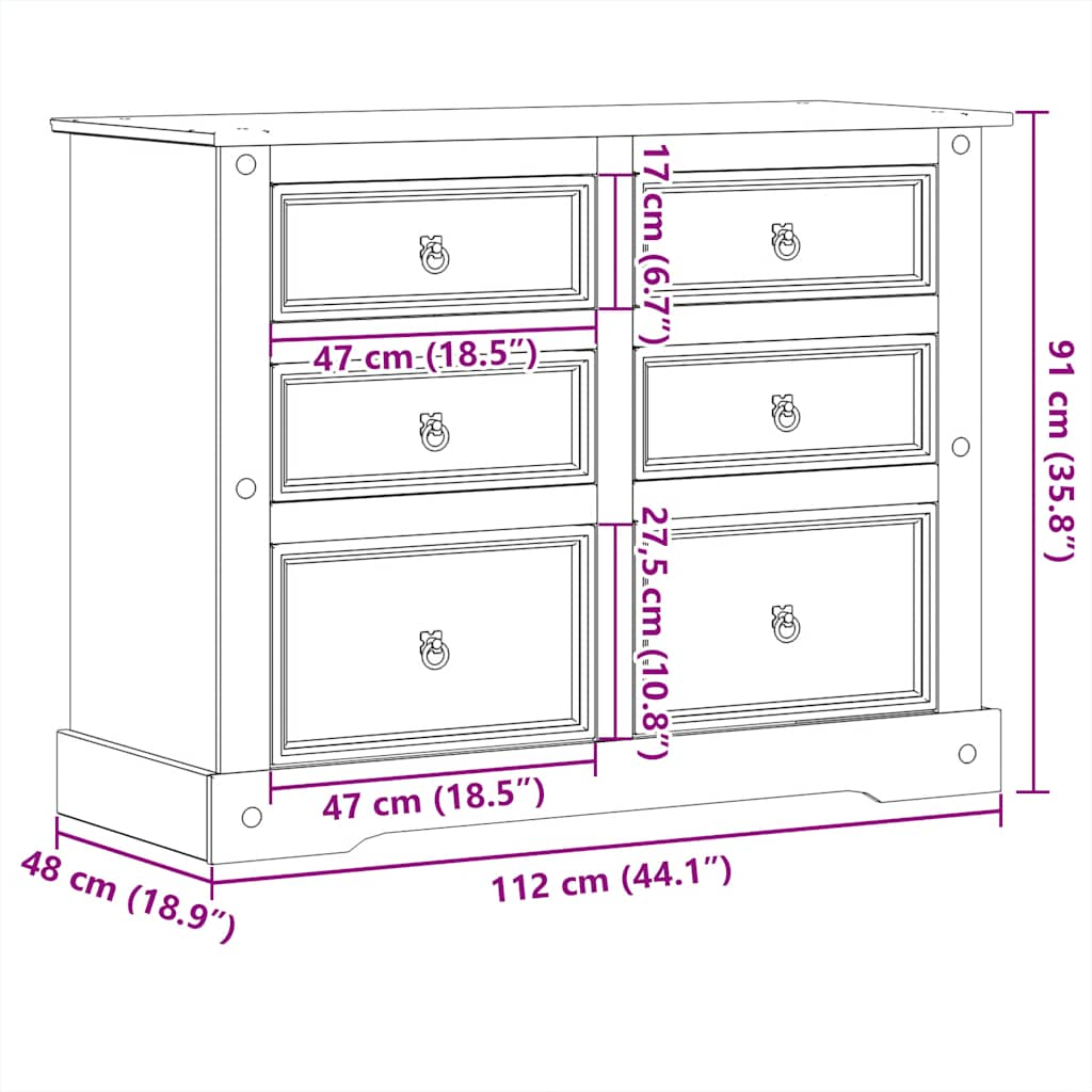 Corona chest of drawers 112x48x91 cm solid pine wood