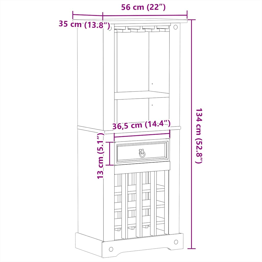 Wine rack Corona 56x35x134.5 cm solid pine wood