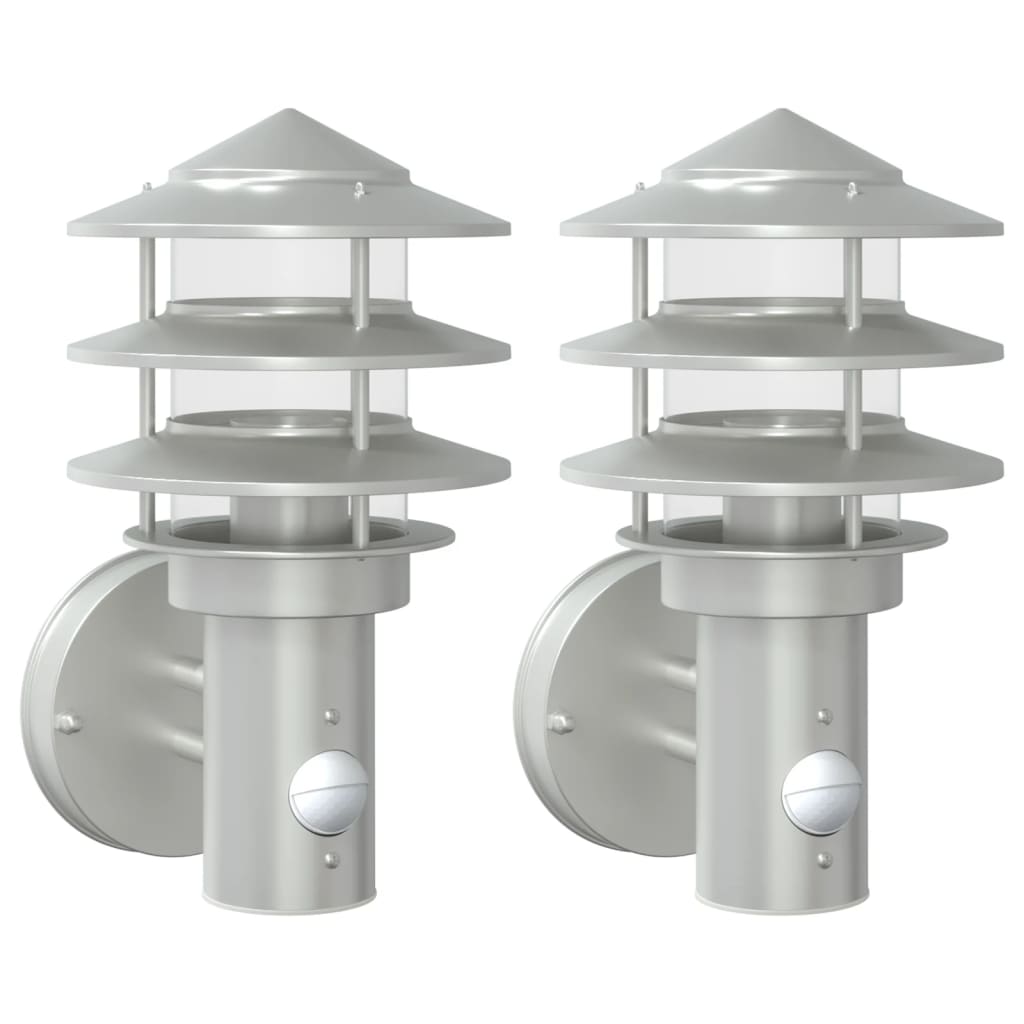 Outdoor wall lights with motion detector 2 pcs. Silver stainless steel